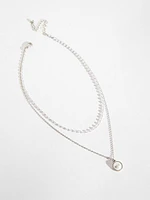 Layered Pearls & Solitaire Pendant Silver Necklace