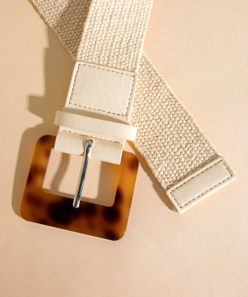 Straw Stretch Belt with Square Buckle