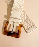 Straw Stretch Belt with Square Buckle