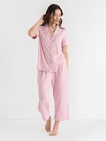 Short Sleeve Button Down Shirt with Crop Pant Sleep Set