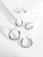 Ball Stud & Hoop Earring Trio in Silver