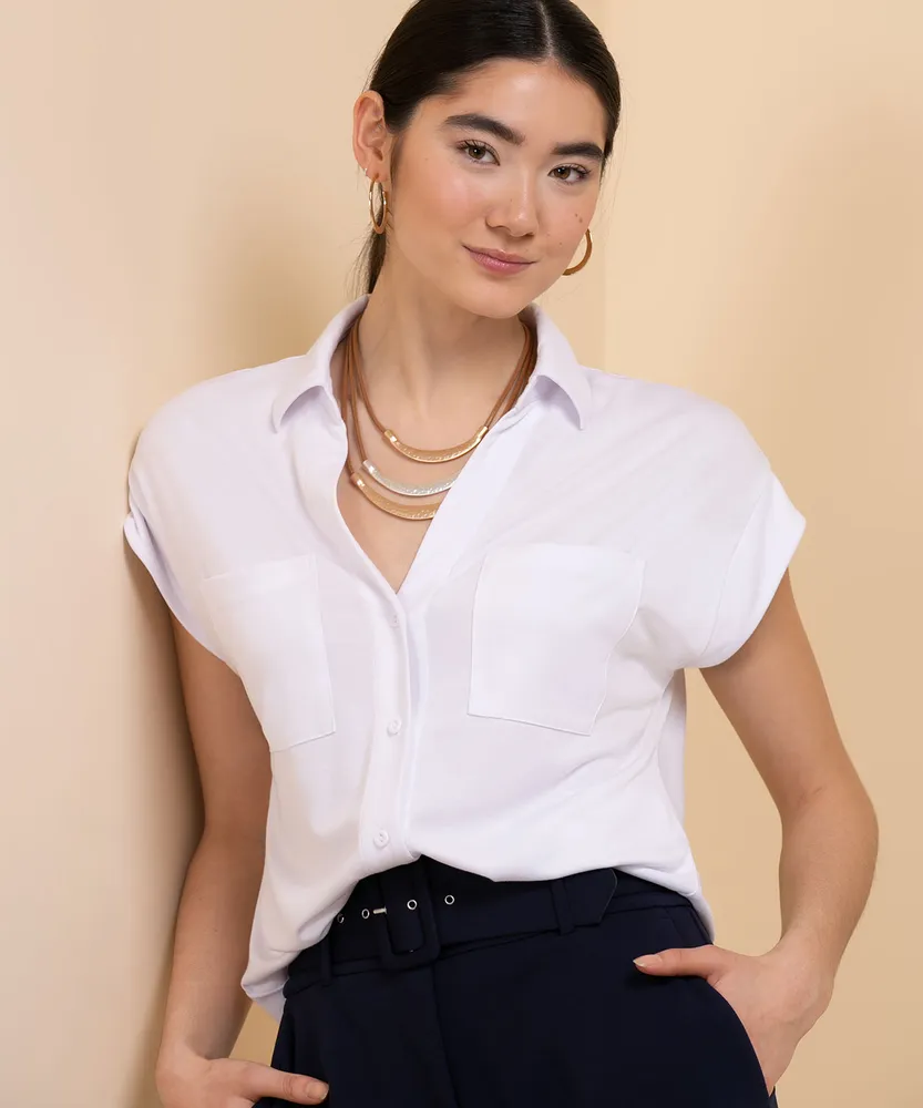 Knit Collared Top with Button Front