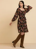 Long Sleeve Square Neck Smocked Dress