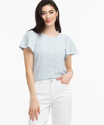 Eyelet Flutter Sleeve Top