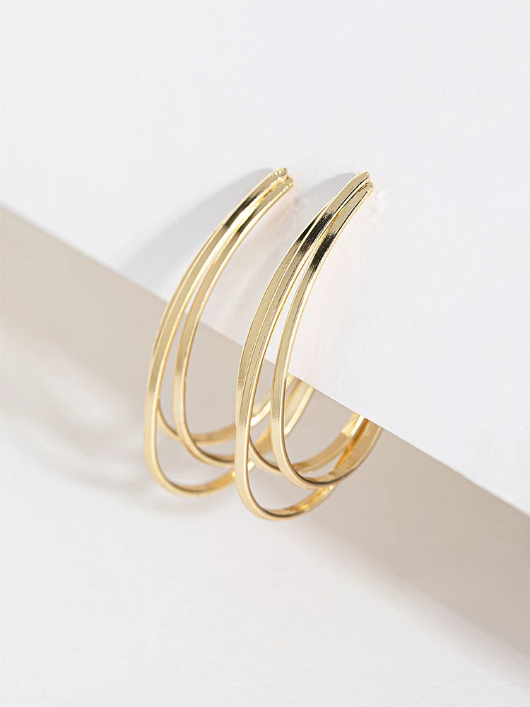 Gold Triple Scoop Hoop Earring