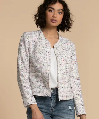 Rainbow Boucle Jacket with Fringed Collar