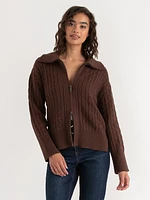 Cable Knit Zip Front Cardigan