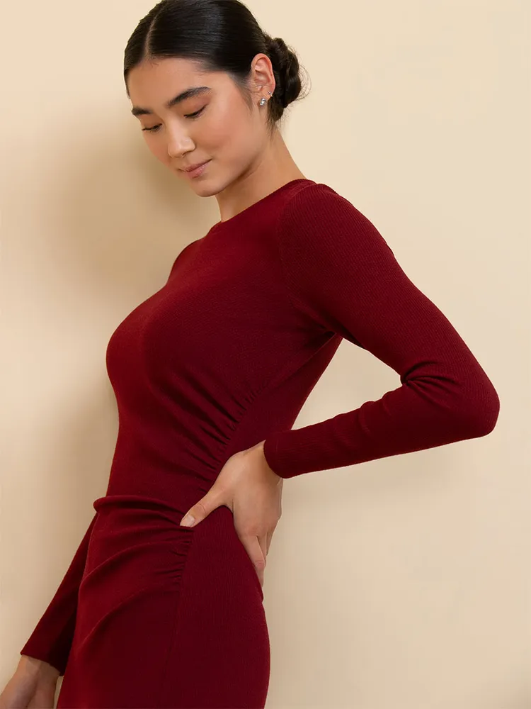 Long-Sleeved Ribbed Midi Dress