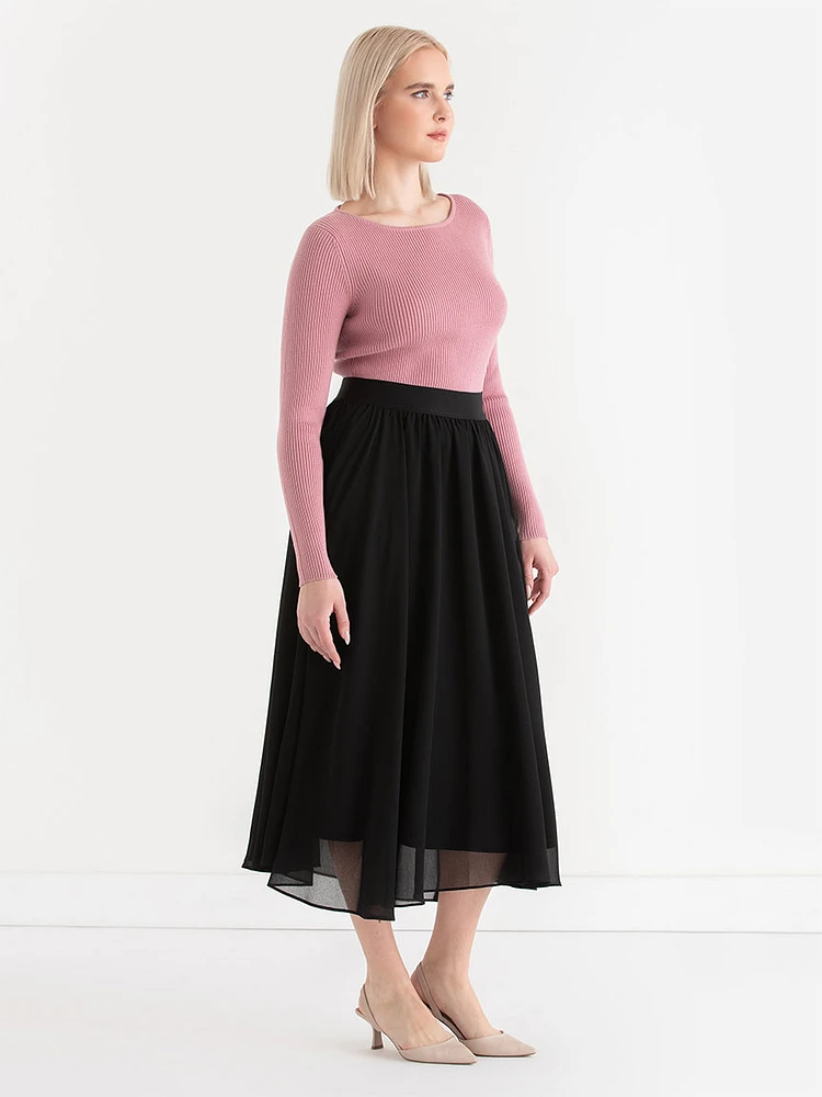 Chiffon A-Line Midi Skirt