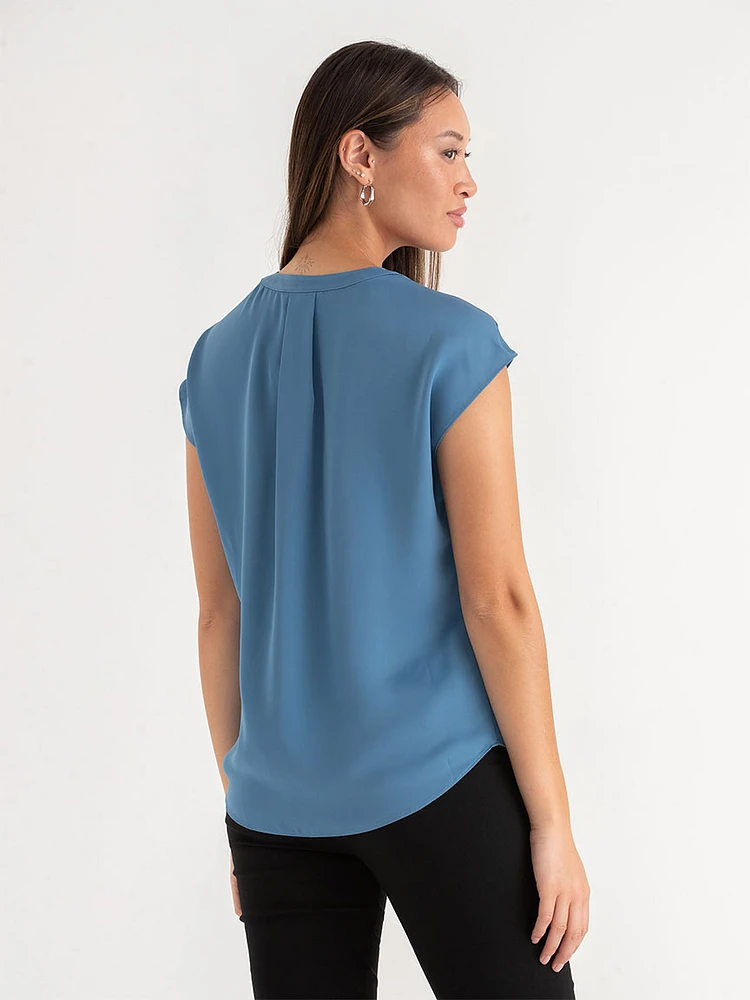 Linny Satin Extend Sleeve Henley Blouse