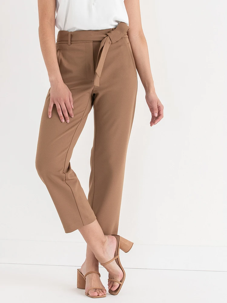 Belted Straight Crop Pant Scuba Crepe