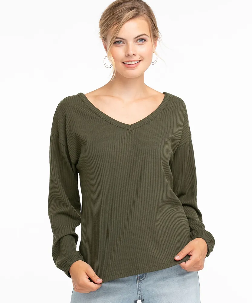 Ribbed Long Sleeve Back Detail Top