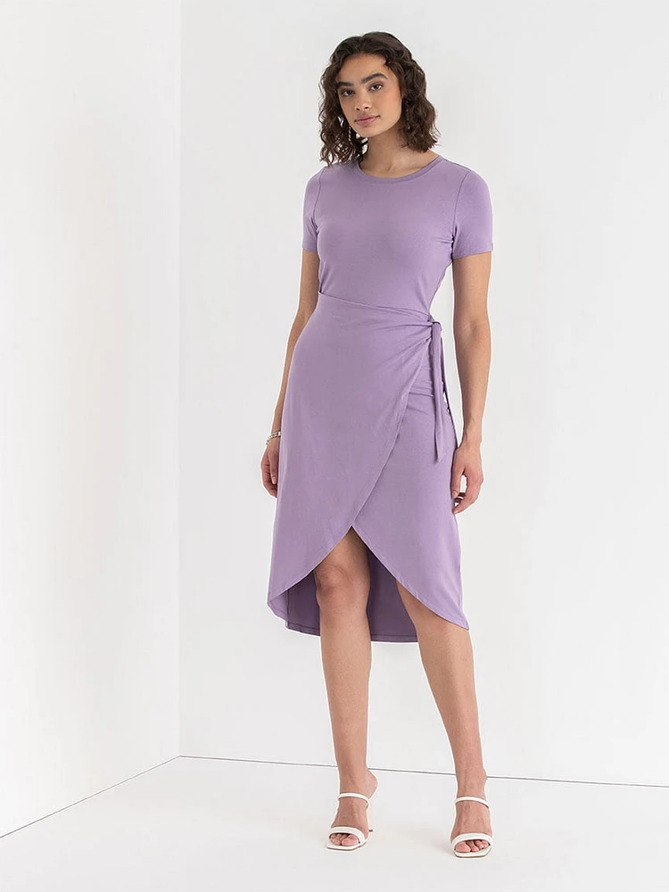 Crew Neck Short Sleeve Side Tie Dress