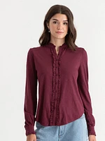 Ruffle Trim Button Up Blouse