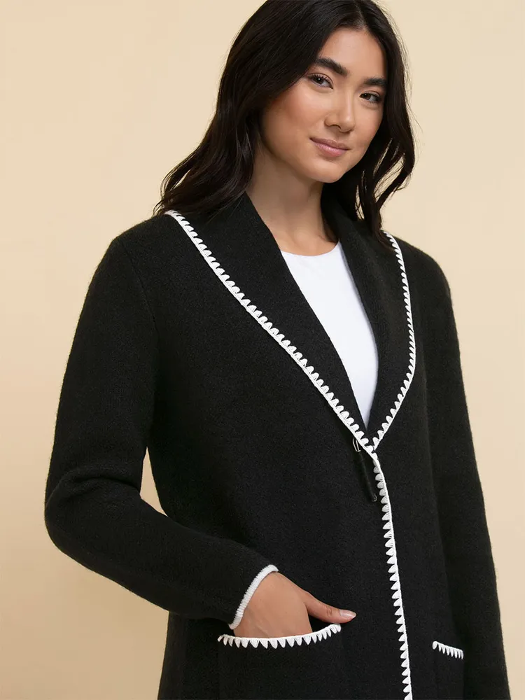 Wool-Blend Shawl Collar Cardigan