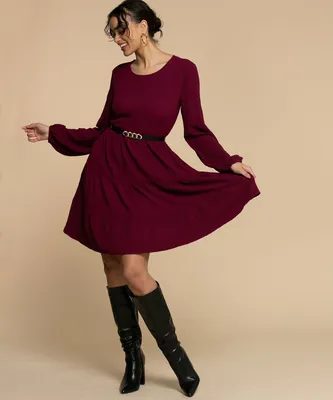 Long Sleeve Tiered Knee Length Dress