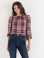 Long Sleeve Plaid Blouse