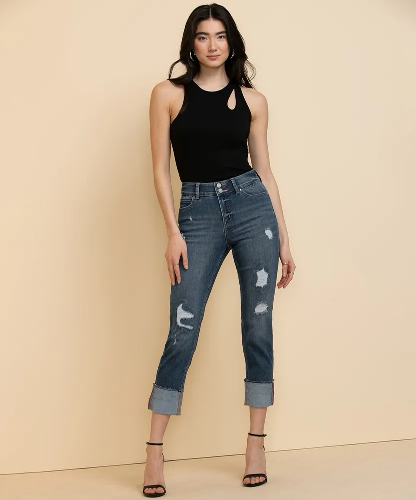 Sylvie Slim Straight Jean with Turn-Back Cuff