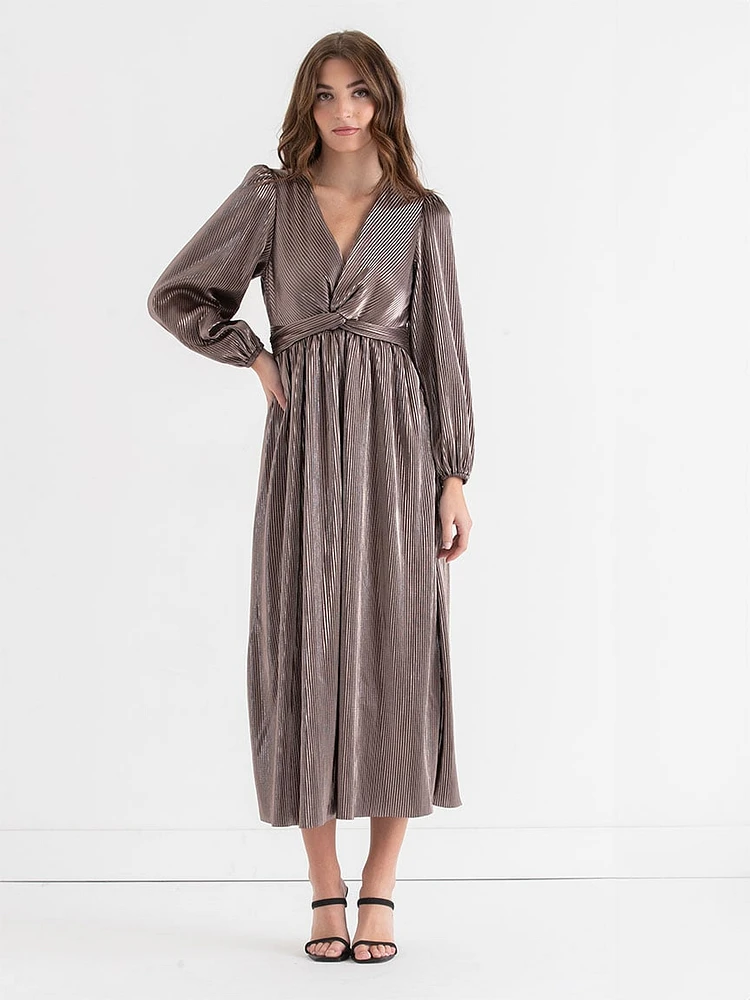 Twist Front Plisse Maxi Dress