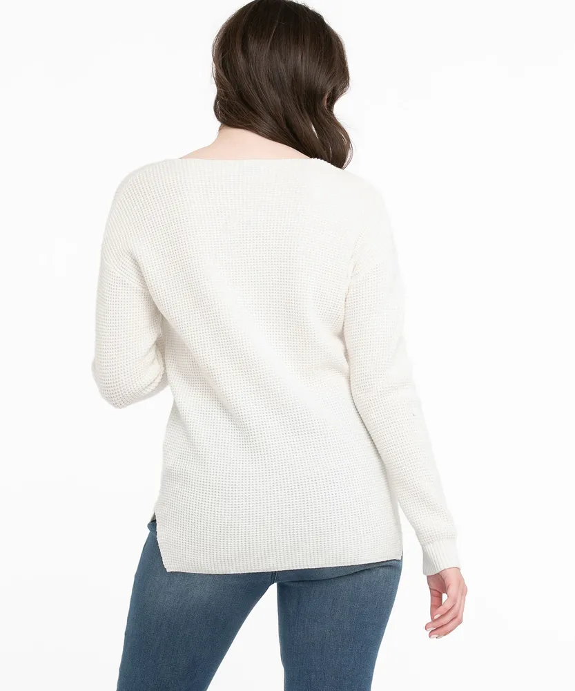 V-Neck Waffle Stitch Sweater