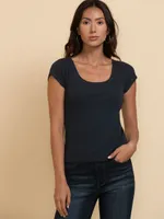 Fitted Scoop-Neck Cap Sleeve Top