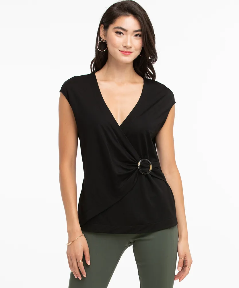 HOLD AUG 29 Buckled Faux Wrap Top