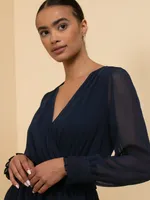 Long Sleeve Tiered Smock-Waist Dress