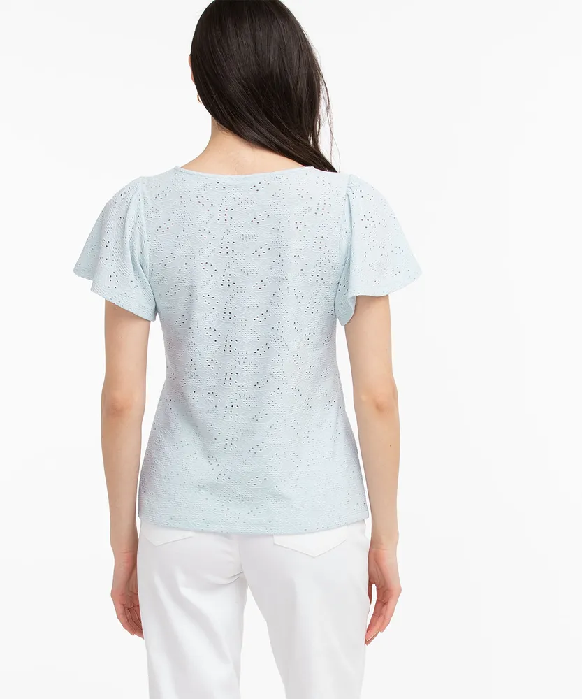 Eyelet Flutter Sleeve Top