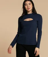 Cut-Out Neckline Mock Neck Top