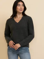 Relaxed Rib Trim V-Neck Sweater