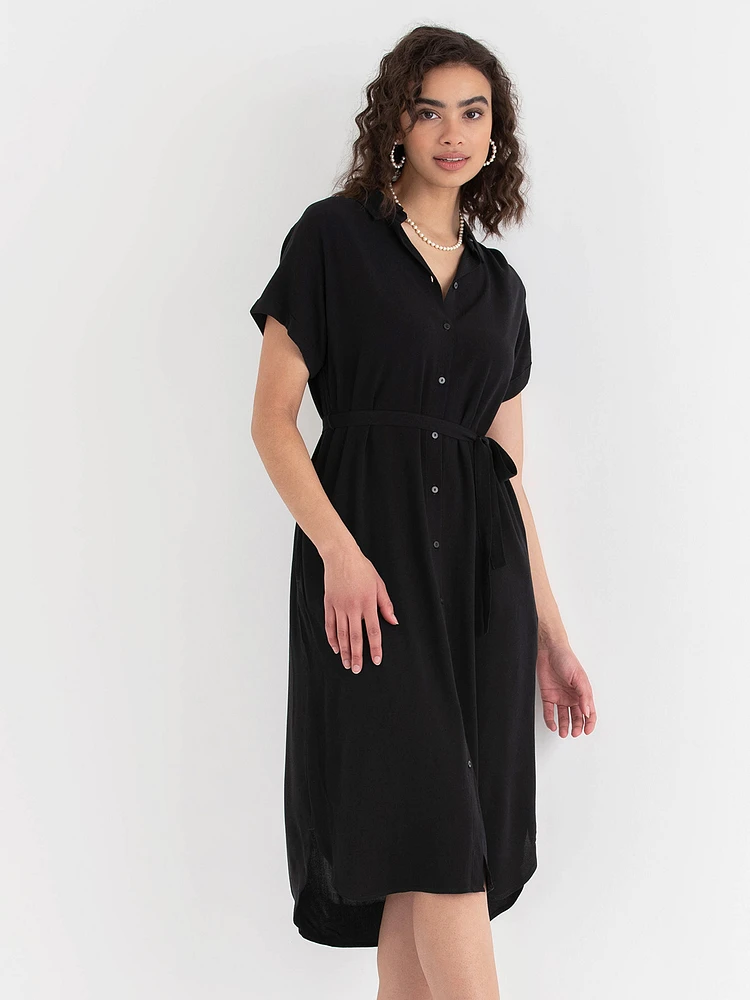 Short Sleeve Belted Shirt Dress