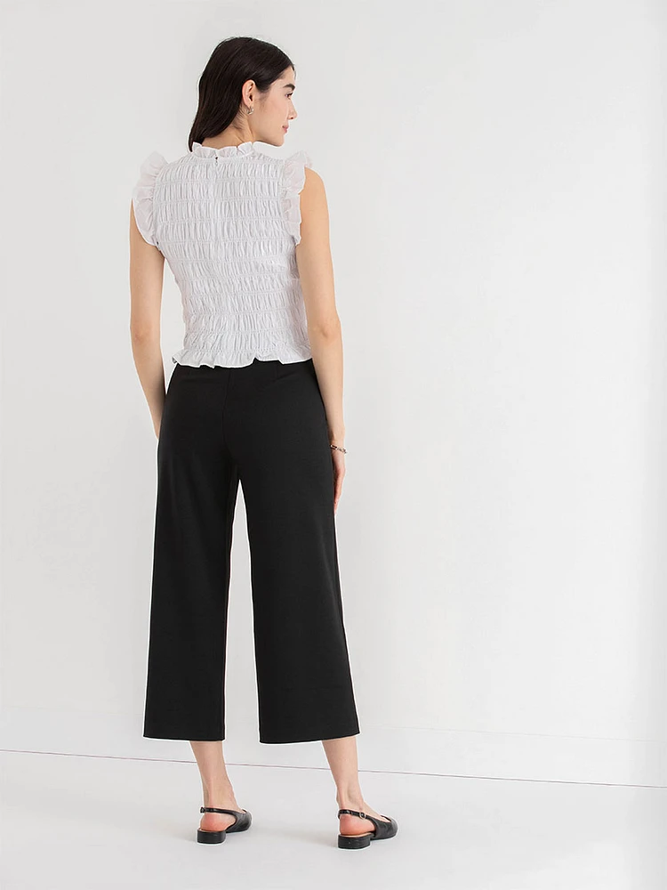 Wide Crop Pull-On Pant Ponte Twill