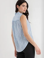 Ruffle Collar Dobby Stripe Blouse