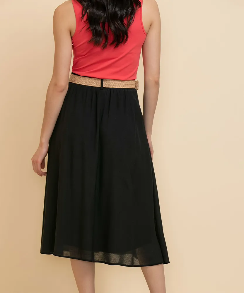 Textured Midi Skirt with Wood Buttons