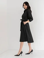 Puff Sleeve Belted Midi Shirtdress Luxe Poplin