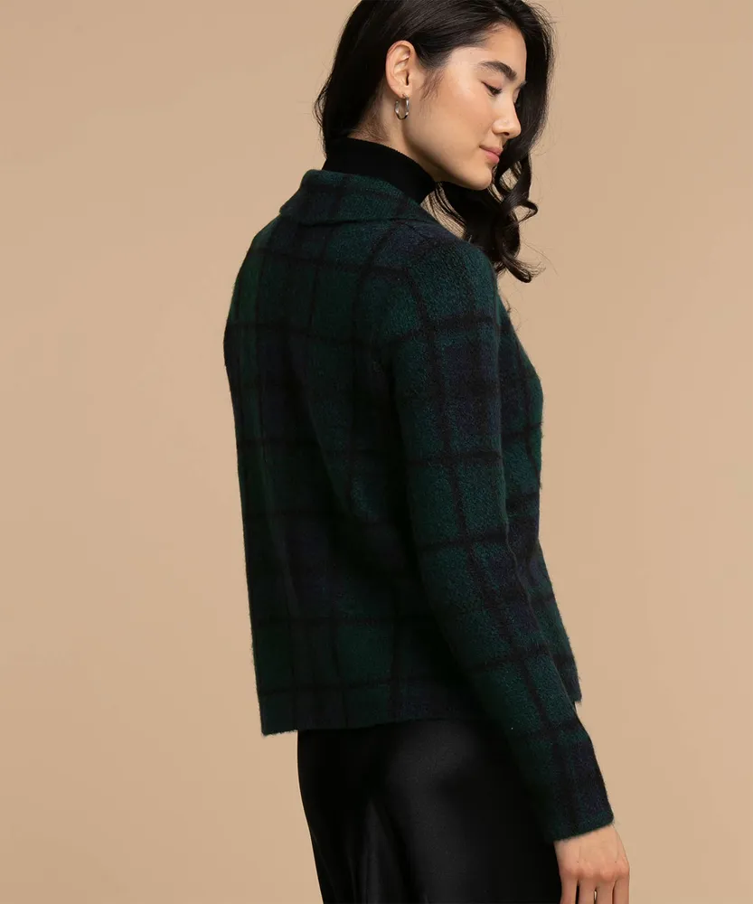 Eco-Friendly One-Button Plaid Cardigan