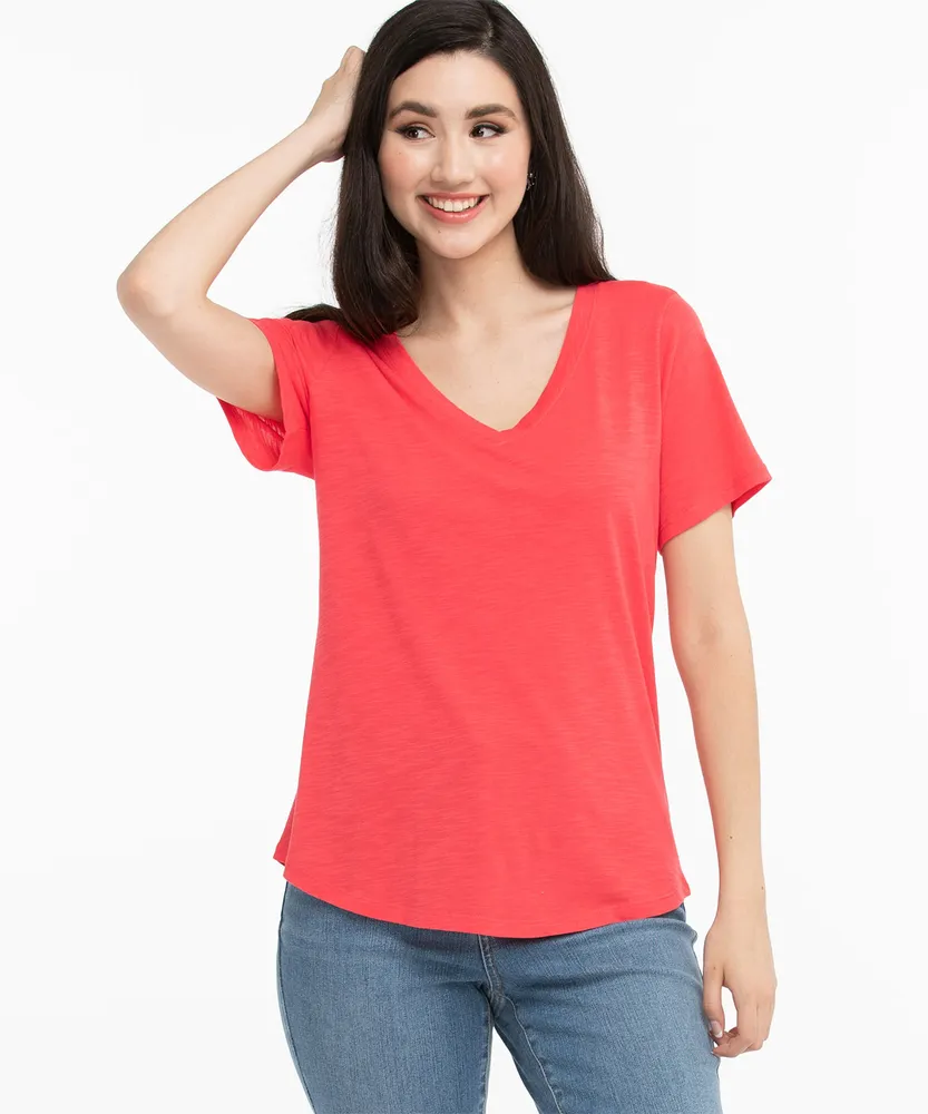 V-Neck Curved Hem Tee