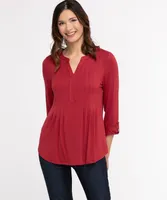 Roll Sleeve Pintuck Top