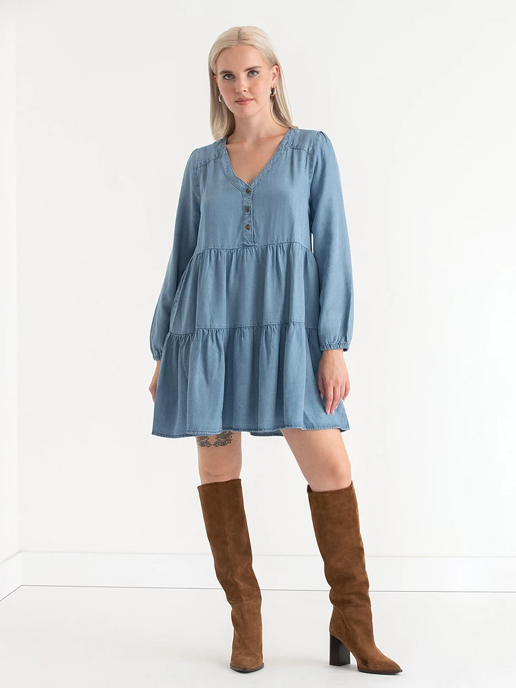 Tiered Smock Denim Dress