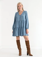 Tiered Smock Denim Dress