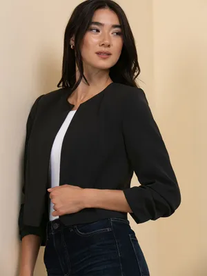 Cropped Ruched Sleeve Blazer