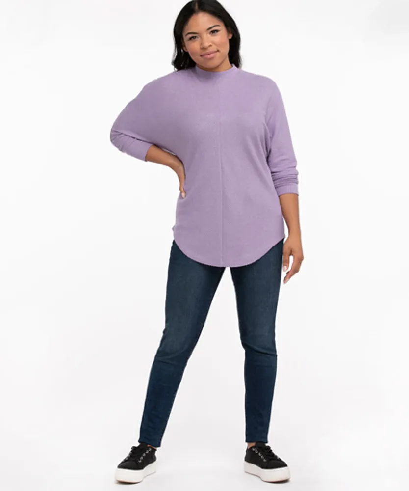 Ribbed Mock Neck Tunic Top