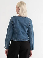 Collarless Denim Jacket