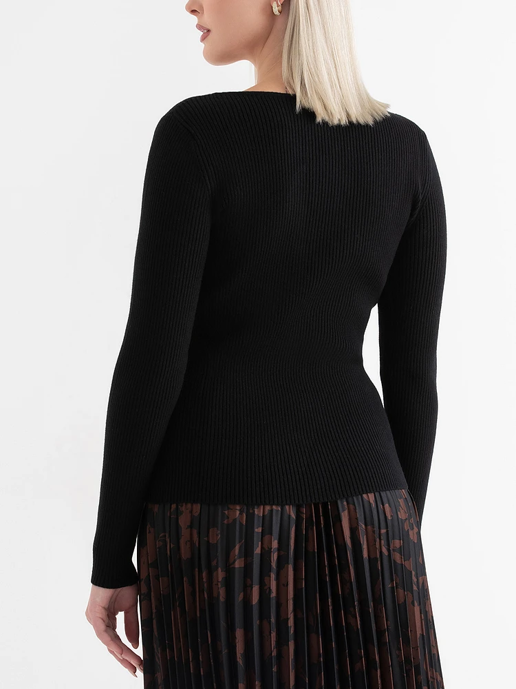 Ribbed Boat Neck Sweater