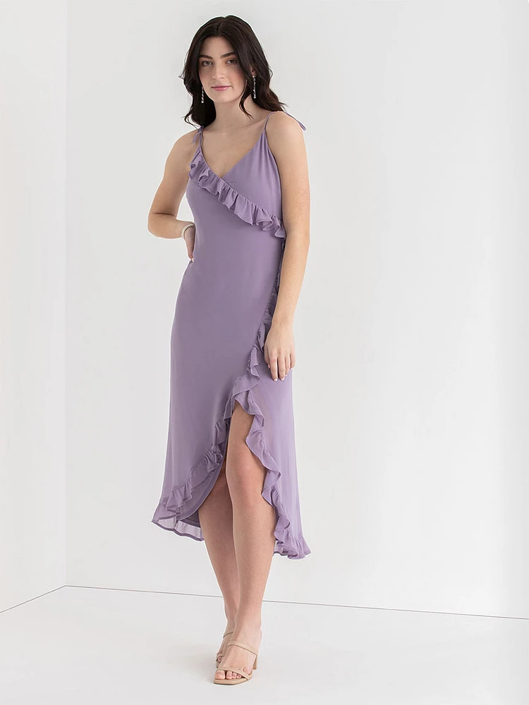 Chiffon Ruffle Dress with Tie Straps