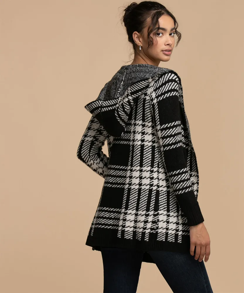 Guilty Jacquard Plaid Hooded Coatigan