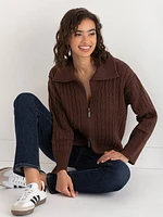 Cable Knit Zip Front Cardigan