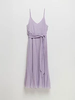 V-Neck Pleated Skirt Midi Dress