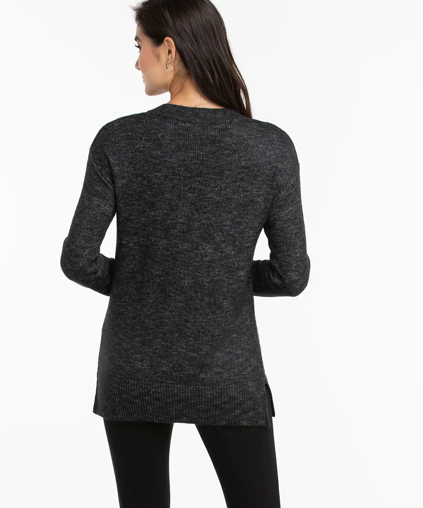 V-Neck Pointelle Sleeve Sweater