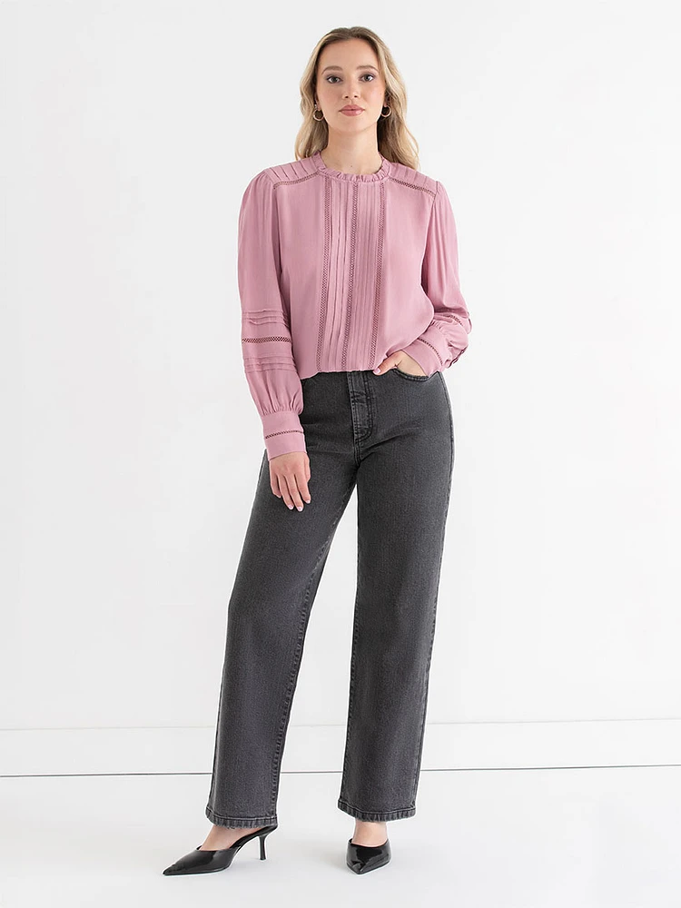 Ruffle Pintuck Blouse